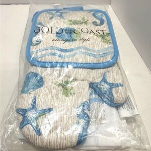 Gold Coast Coastal Themed Kitchen Towel & Potholders Set of 5